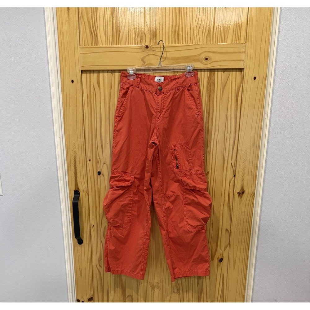 BDG Cargo Pants Womens 2 Orange Wide Leg Cropped Elastic Waist Pockets Casual